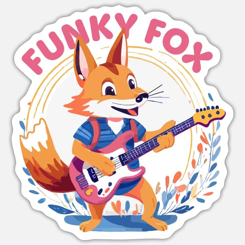 Funky Fox - guitariste Sticker taille S (10 x 10 cm)