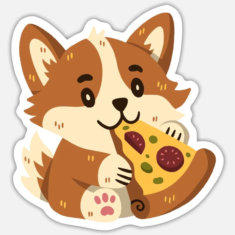 Corgi à la pizza Sticker taille S (10 x 10 cm)