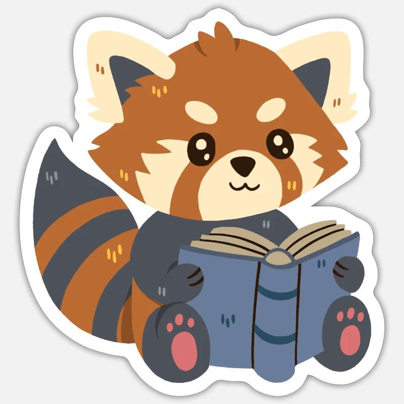 Red panda reading a book Sticker size S (10 x 10 cm)