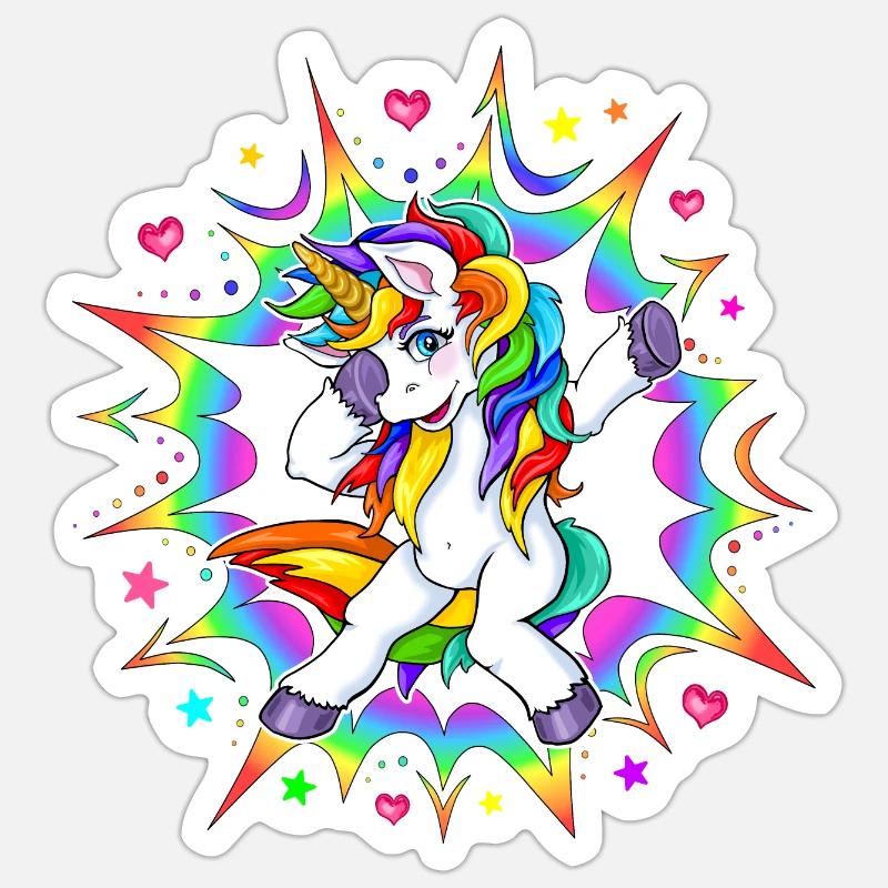 Dub Dubbing Dabbing Licorne Licorne Arc-en-ciel - Sticker taille S (10 x 10 cm) - blanc mat