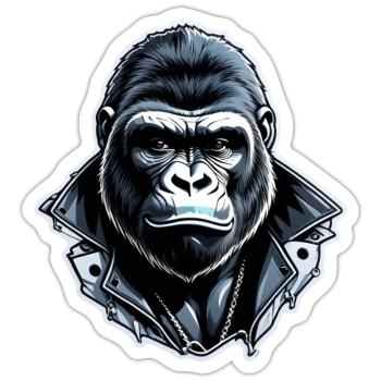 Gorilla mit Goldkette - Sticker Größe S (10 x 10 cm) - Mattweiß - Vorne