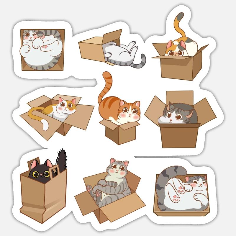 Cats in Boxes Sticker Größe S (10 x 10 cm)