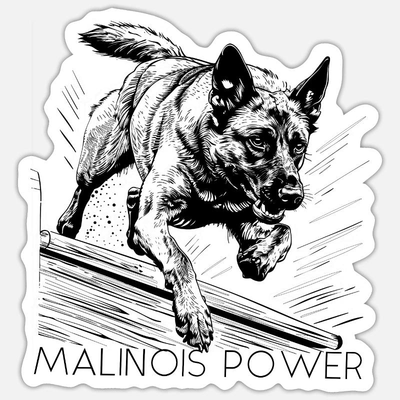 MALINOIS POWER - Sticker Größe S (10 x 10 cm) - Mattweiß