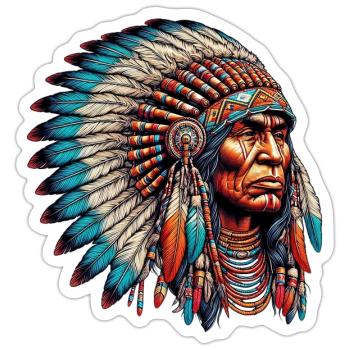 Amérindien Peau rouge d’Amérique - Sticker taille S (10 x 10 cm) - blanc mat - Devant