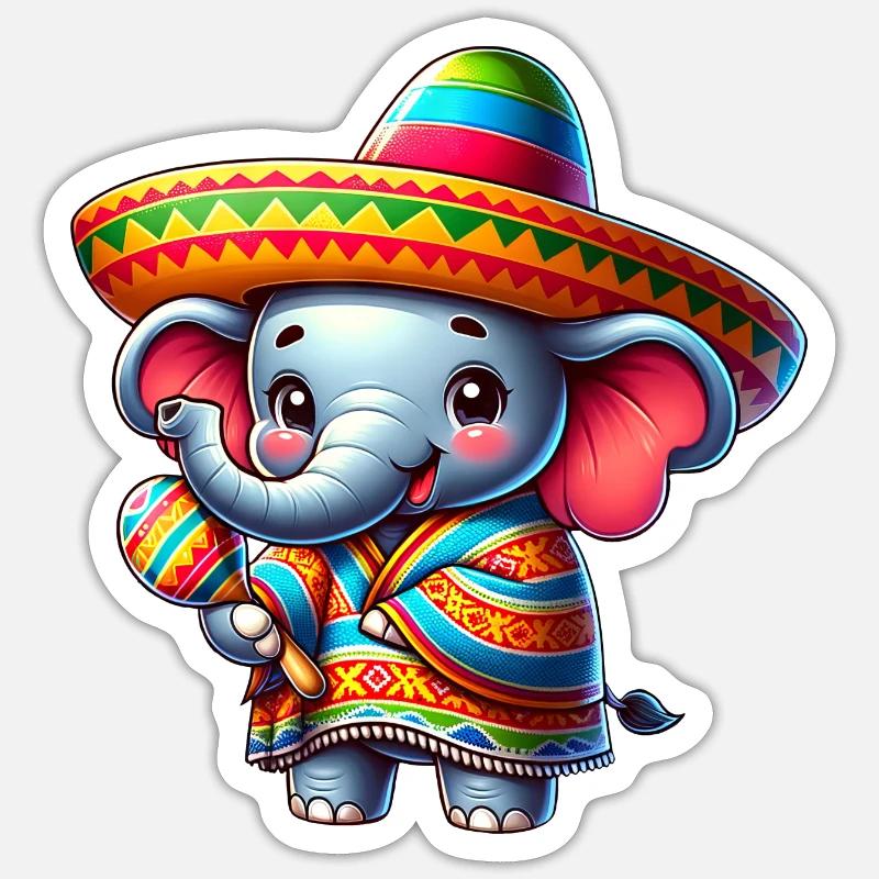 Cinco de Mayo Elephant Cartoon Sticker size S (10 x 10 cm)