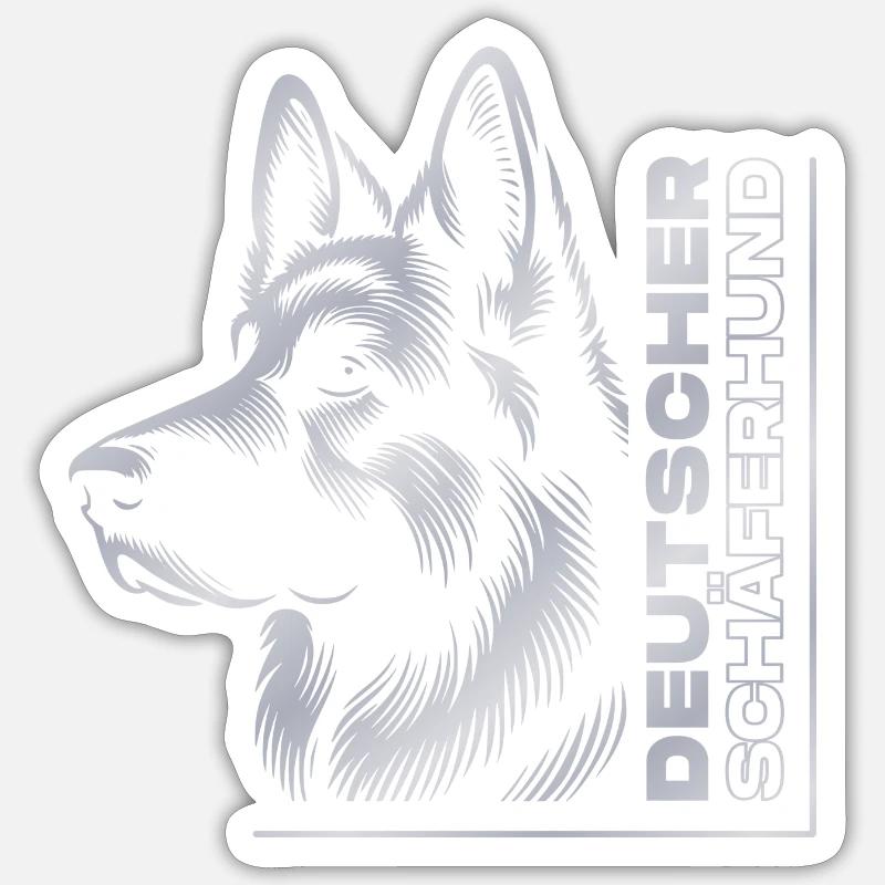 German Shepherd Drawing Head Silver Sticker size S (10 x 10 cm)