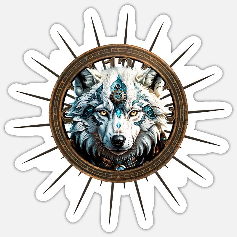 Toller weißer Steampunk-Wolf. - Sticker Größe S (10 x 10 cm) - Mattweiß