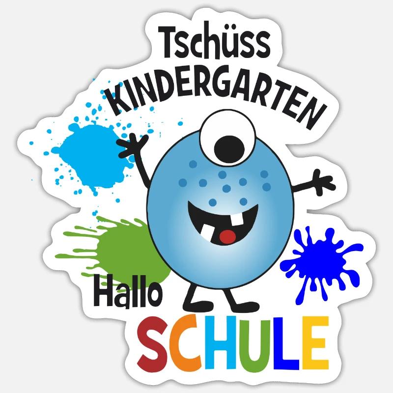 Monster Blue - Goodbye Kindergarten - Hello School - Sticker size S (10 x 10 cm) - white matte