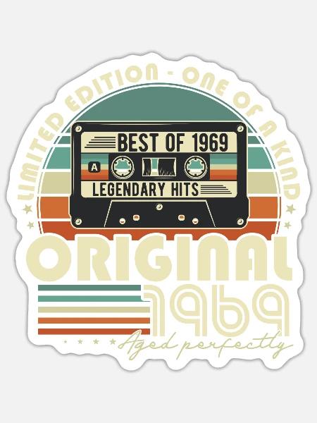1969 Jahrgang geboren Vintage Geburtstag Retro - Sticker Größe S (10 x 10 cm) - Mattweiß