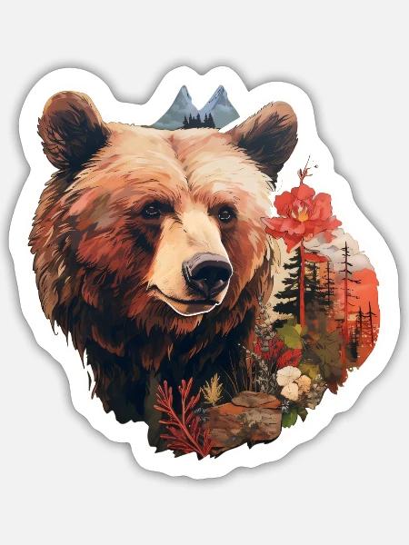 Bär in der Wildnis - Sticker Größe S (10 x 10 cm) - Mattweiß