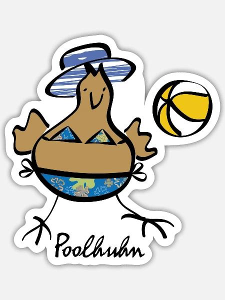 RIKELS Poolhuhn mit Ball 2026 - Sticker Größe S (10 x 10 cm) - Mattweiß