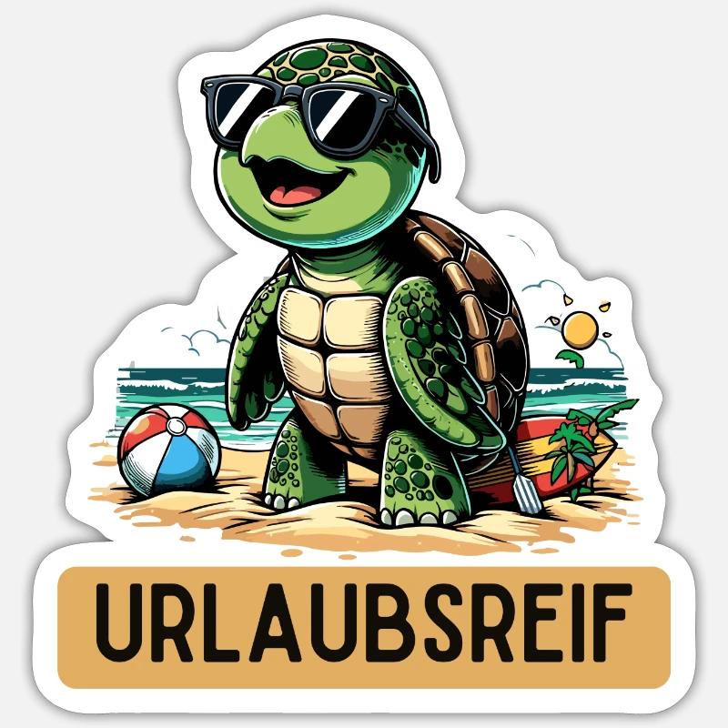 Tortue prête pour les vacances - Sticker taille S (10 x 10 cm) - blanc mat