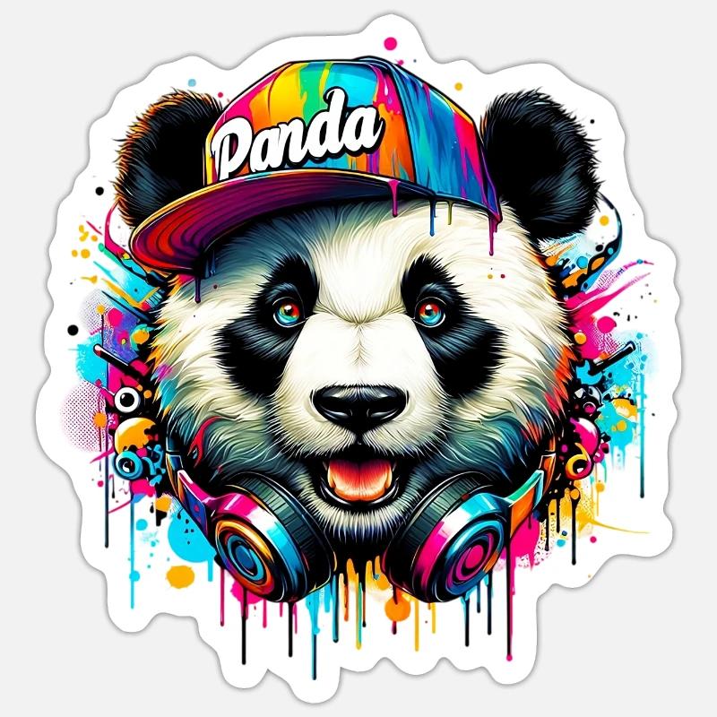 Panda DJ Deejay with headphones listens to music Sticker size S (10 x 10 cm)