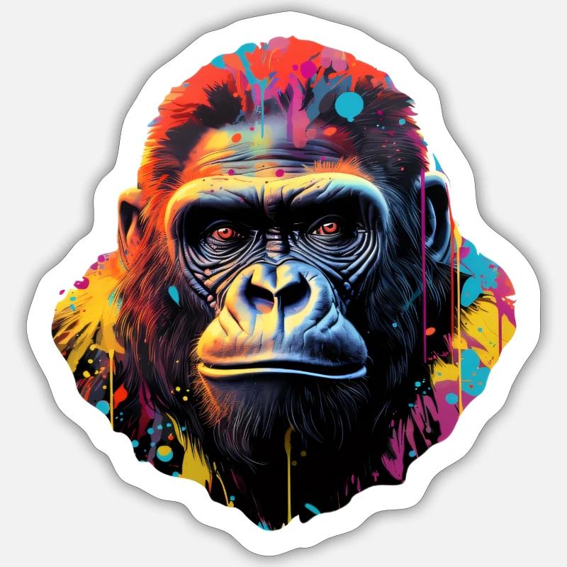 Gorillakopf psychedelisch - Sticker Größe S (10 x 10 cm) - Mattweiß