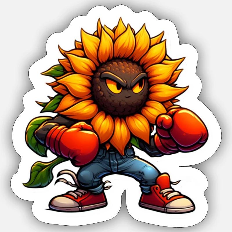 Sunflower enters the ring - Sticker size S (10 x 10 cm) - white matte