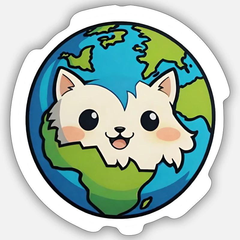 Katzen Erde - Sticker Größe S (10 x 10 cm) - Mattweiß