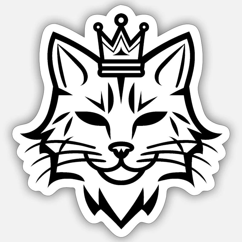 Chat avec petite couronne - Sticker taille S (10 x 10 cm) - blanc mat