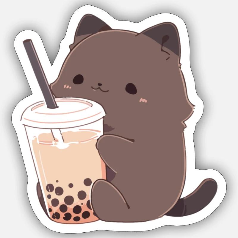 chat mignon - Sticker taille S (10 x 10 cm) - blanc mat