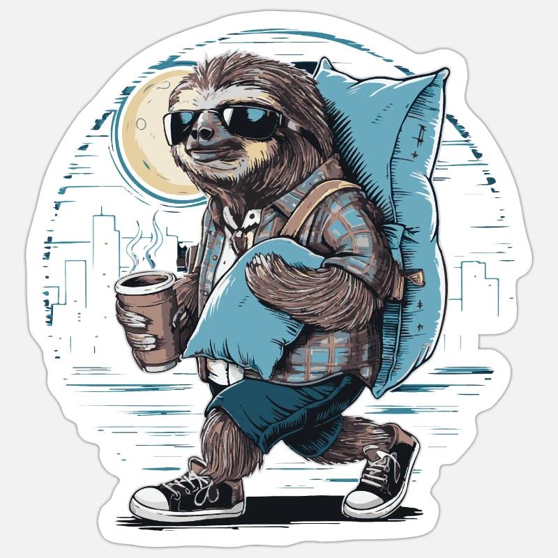 Sloth Sleepwalker - Sticker Größe S (10 x 10 cm) - Mattweiß
