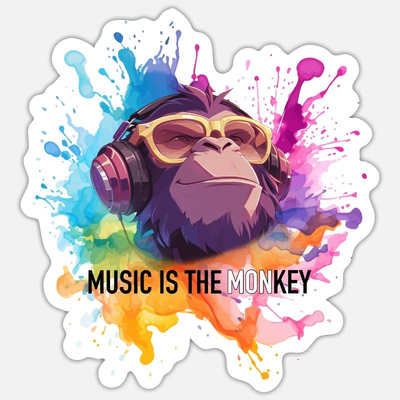 Musik ist der Monkey Wortwitz - Sticker Größe S (10 x 10 cm) - Mattweiß
