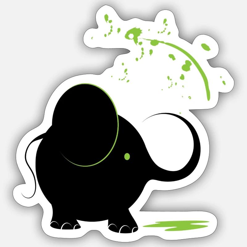 Éléphant noir avec peinture verte - Sticker taille S (10 x 10 cm) - blanc mat