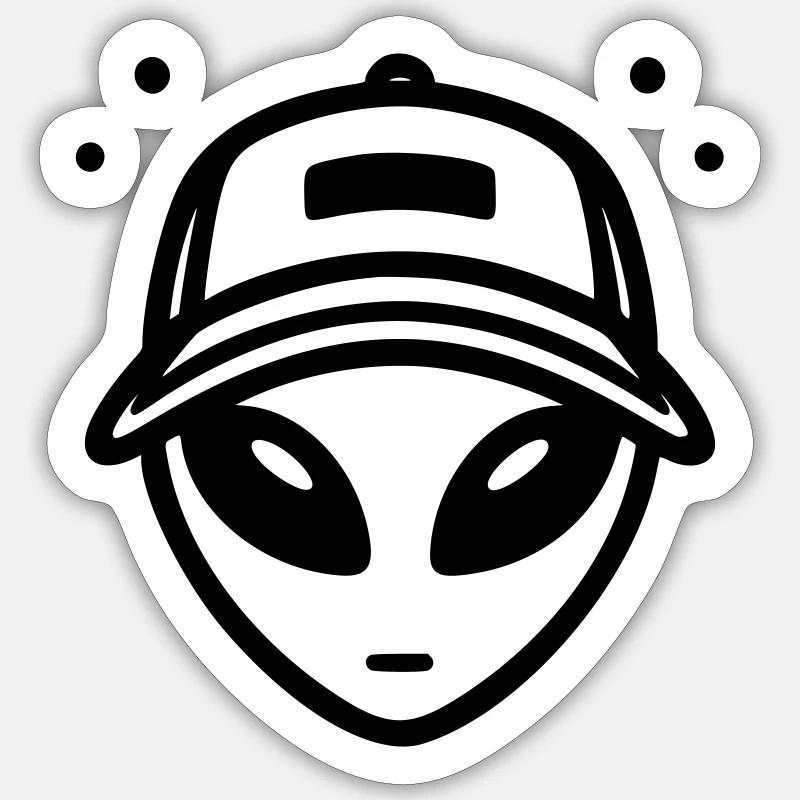 Alien mit Trucker-Mütze - Sticker Größe S (10 x 10 cm) - Mattweiß