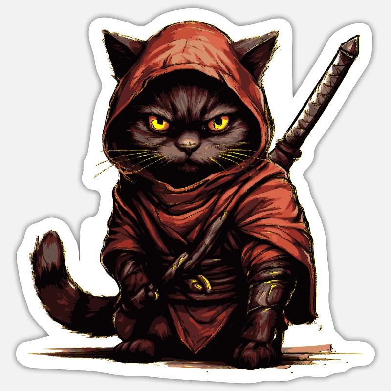 Chat ninja - Sticker taille S (10 x 10 cm) - blanc mat