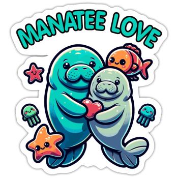 Verliebte Manatees Dugongs mit bunten Fischen - Sticker Größe S (10 x 10 cm) - Mattweiß - Vorne