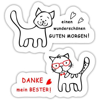 Guten Morgen Hund und Katze - Sticker Größe S (10 x 10 cm) - Mattweiß - Vorne