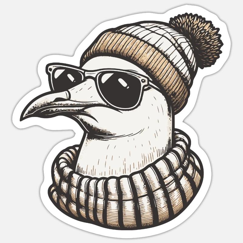 Coole möwe mit sonnenbrille und mütze Sticker Größe S (10 x 10 cm)