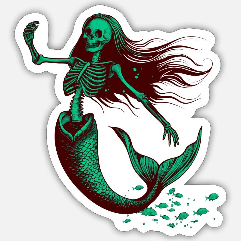 Skeleton Mermaid - Green/Rust Sticker size S (10 x 10 cm)