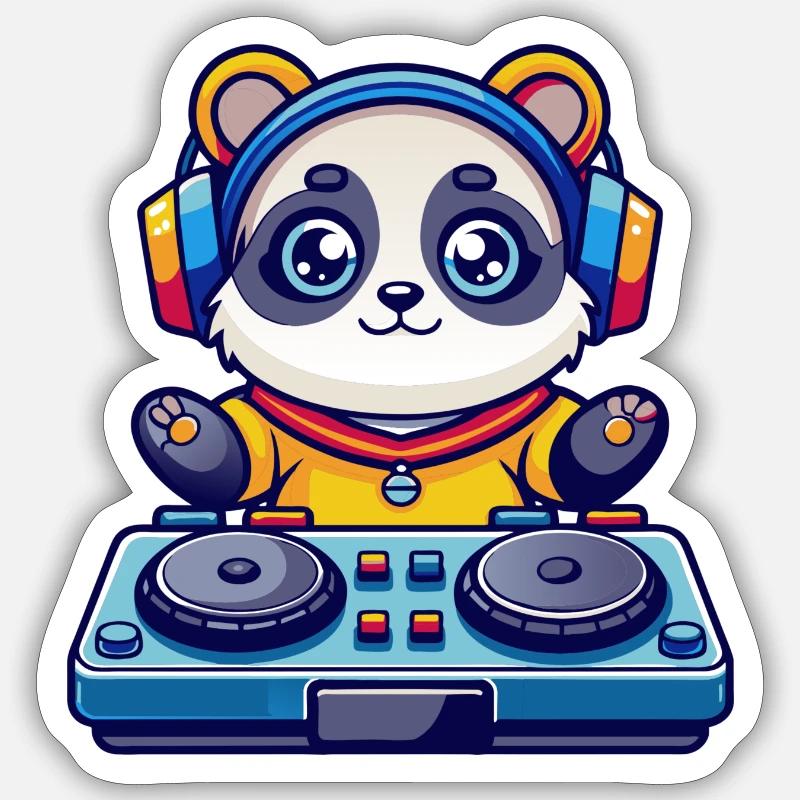 Panda DJ - Sticker Größe S (10 x 10 cm) - Mattweiß