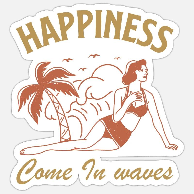 Le bonheur arrive par vagues - Sticker taille S (10 x 10 cm) - blanc mat