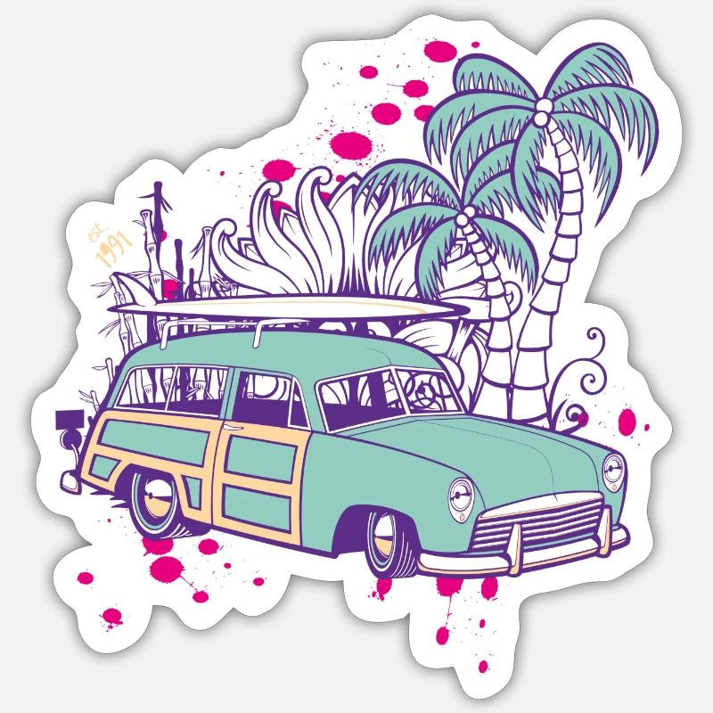 Oldtimer beach - Sticker Größe S (10 x 10 cm) - Mattweiß
