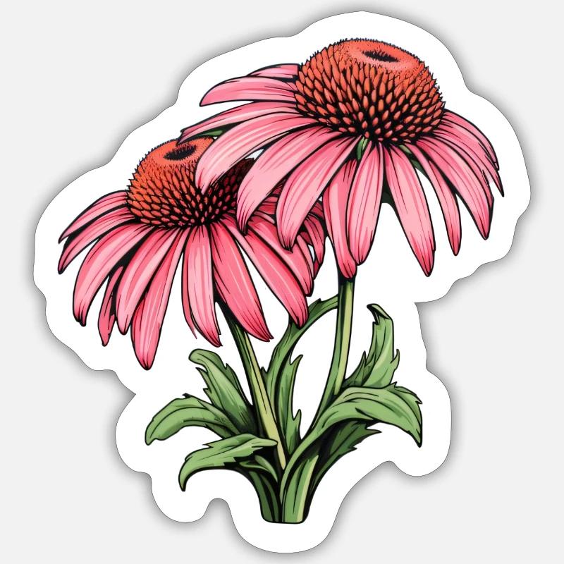 Echinacea 2 Blüten Sticker Größe S (10 x 10 cm)