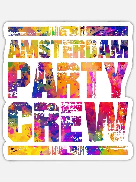 Amsterdam Party Crew Bunt - Sticker Größe S (10 x 10 cm) - Mattweiß