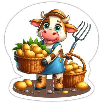 Harvest cow Fresh potatoes from the field - Sticker size S (10 x 10 cm) - white matte - Front