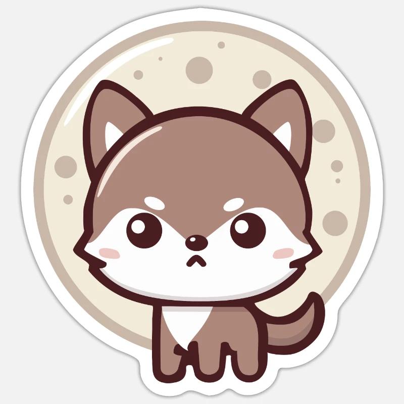 Lunar Spirit: Chibi Wolf with Full Moon - Sticker size S (10 x 10 cm) - white matte