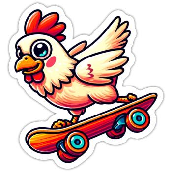 Huhn Henne Hahn Skateboard Skater Skateboarder - Sticker Größe S (10 x 10 cm) - Mattweiß - Vorne