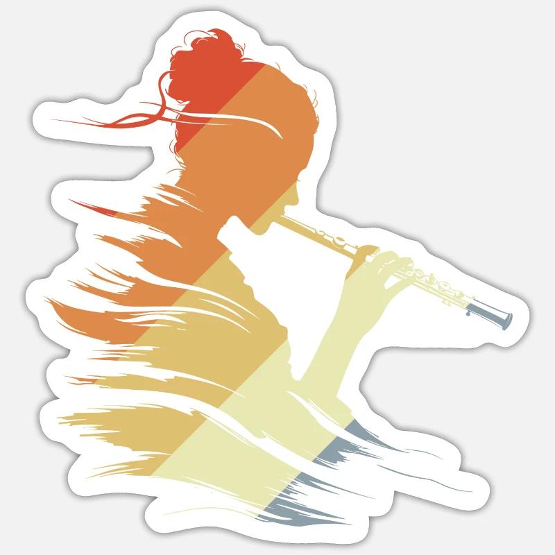 Flöte Mädchen Grafik Retro - Sticker Größe S (10 x 10 cm) - Mattweiß
