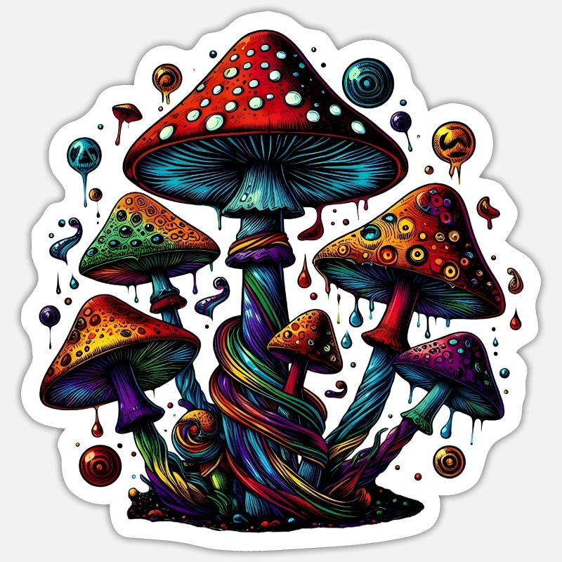 Psychedelic Mushroom Magic - Sticker Größe S (10 x 10 cm) - Mattweiß