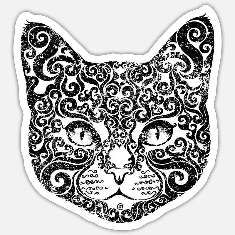 Chat tourbillonnant (n/b) - Sticker taille S (10 x 10 cm) - blanc mat