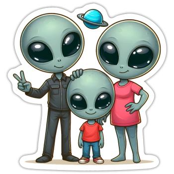 Alien Familie - Sticker Größe S (10 x 10 cm) - Mattweiß - Vorne