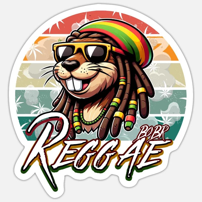 Bober Reggae - Rasta Bobr Marly - Sticker size S (10 x 10 cm) - white matte