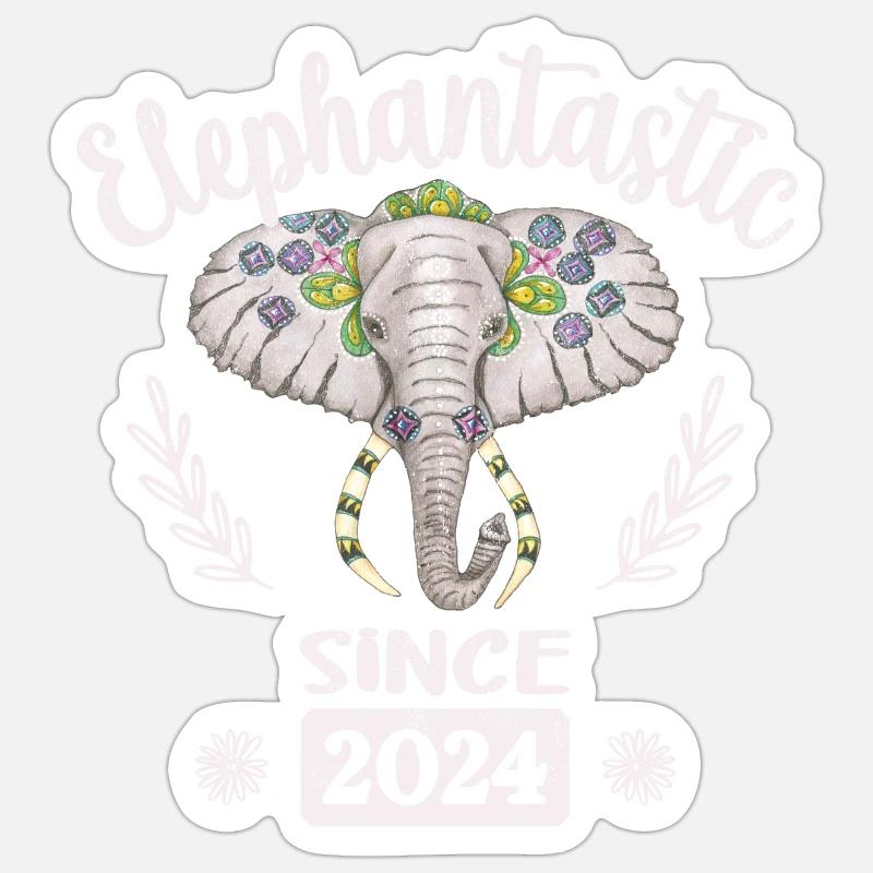 Elephantastic since 2024, Elefantenkopf geschmückt Sticker Größe S (10 x 10 cm)