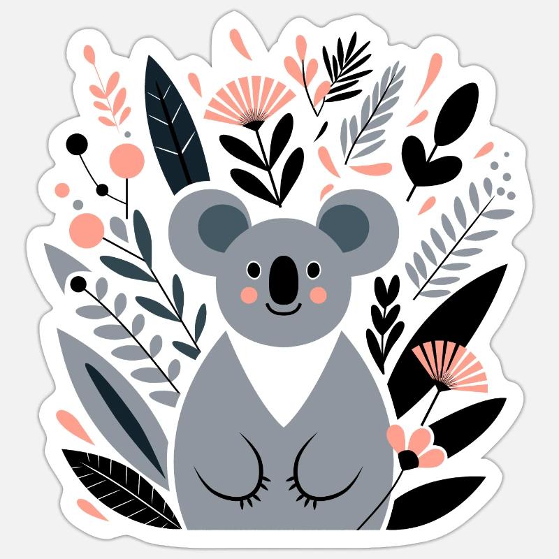 Koala avec des fleurs - Sticker taille S (10 x 10 cm) - blanc mat
