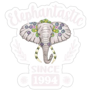 Elephantastic since 1994, Elefantenkopf geschmückt - Sticker Größe S (10 x 10 cm) - Mattweiß - Vorne