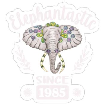 Elephantastic since 1985, Elephant Head Decorated - Sticker size S (10 x 10 cm) - white matte - Front