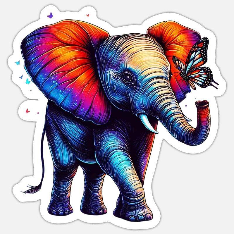 Éléphant et papillon - Sticker taille S (10 x 10 cm) - blanc mat