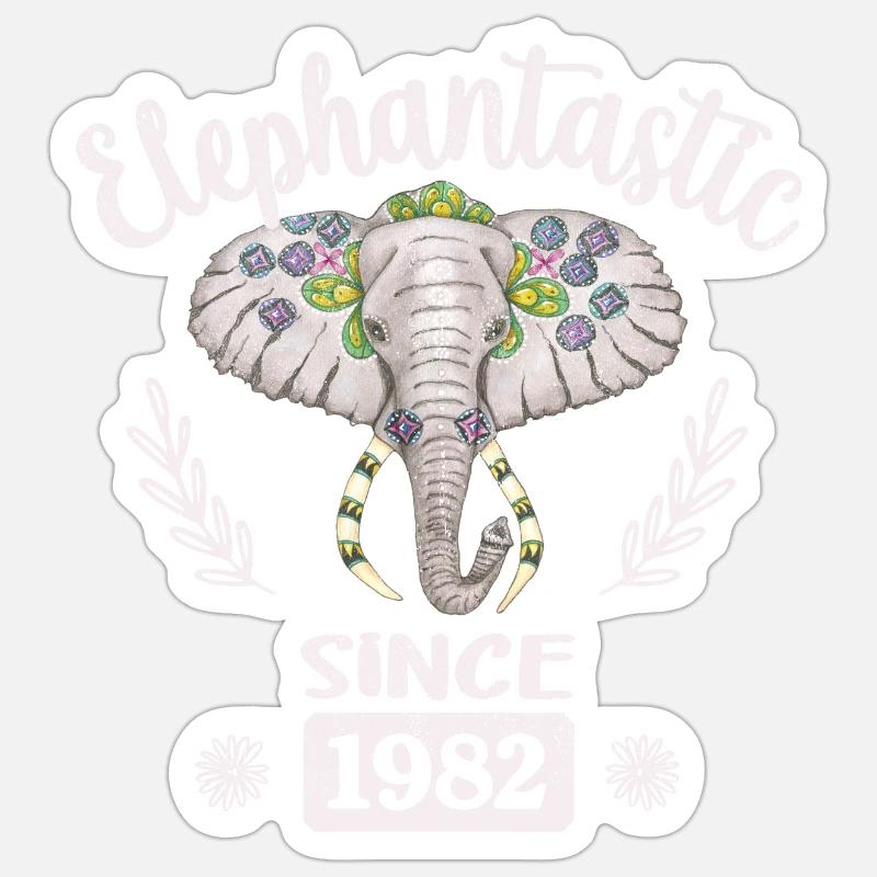 Elephantastic since 1982, Elefantenkopf geschmückt Sticker Größe S (10 x 10 cm)